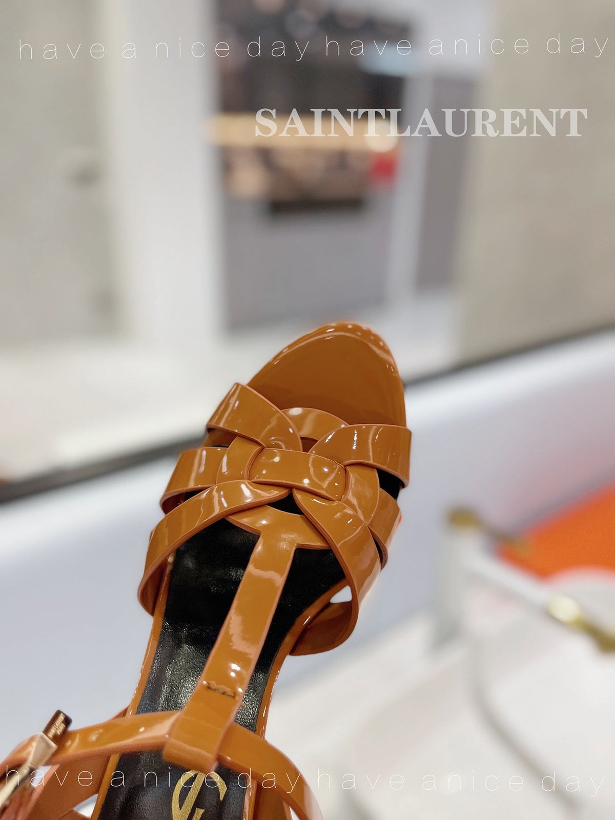 SL TRIBUTE POINED TOE SANDALS GLOSSY COPPER CALFSKIN