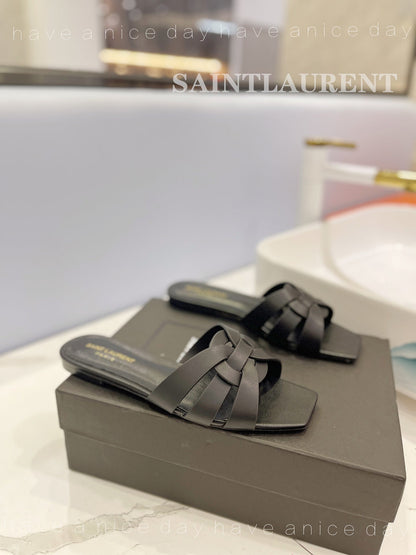 SL TRIBUTE SLIPPERS BLACK CALFSKIN