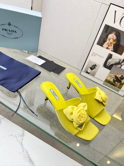 PRA FLOWER POINTED HEELS 55 LEMON CALFSKIN