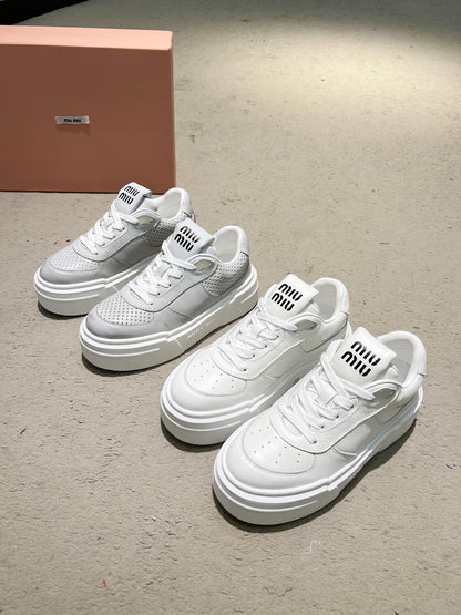 Sneakers Thick-soled Light Gray Cowhide
