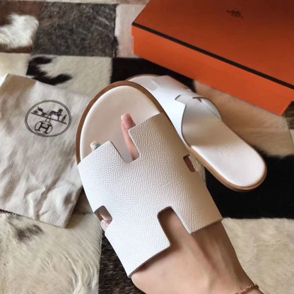 HERM Izmir Sandals In White Epsom Leather