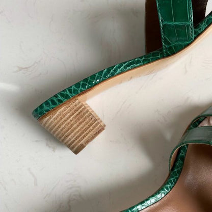 HERM Oasis Sandals In Green Shiny Niloticus Crocodile