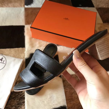 HERM Oasis Sandals In Black Epsom Leather