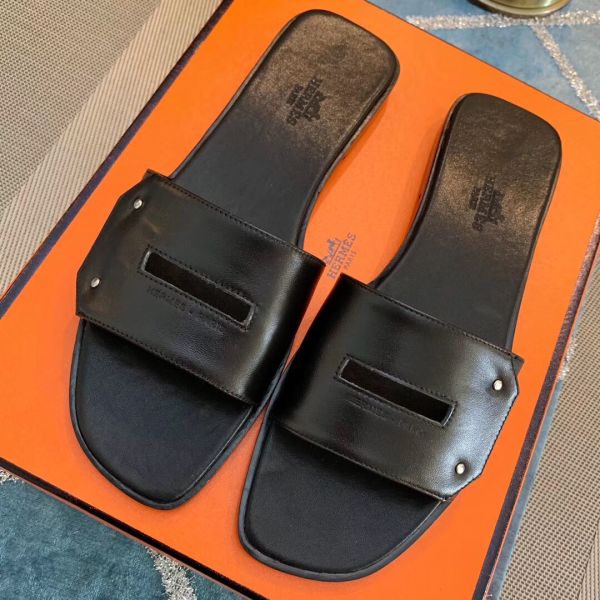 HERM View Sandals In Black Calfskin leather