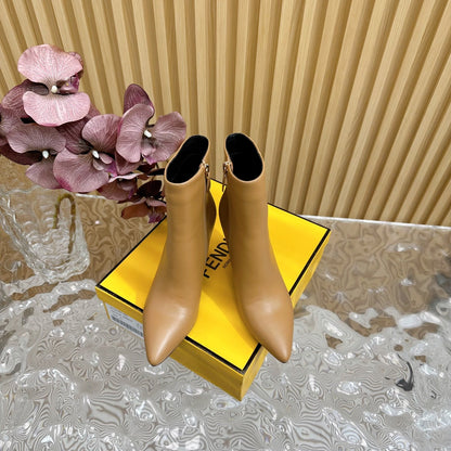 FENDI FIRST 80 MM BOOTS IN CIDER BROWN CALFSKIN WITH GOLD HARDWARE