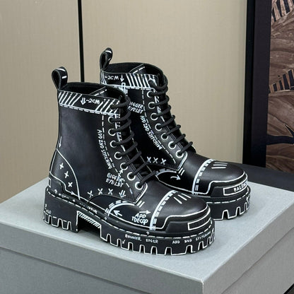 CHUNKY BOOTS IN BLACK SMOOTH CALFSKIN WHITE PRINT