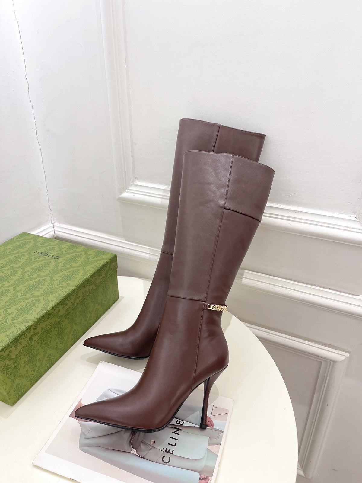 SIGNORIA KNEE BOOTS 10.5CM IN WALNUT BROWN CALFSKIN